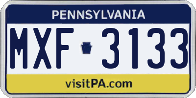 PA license plate MXF3133