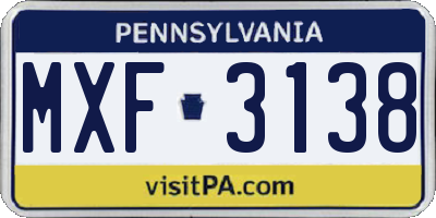 PA license plate MXF3138