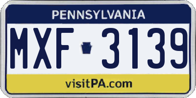 PA license plate MXF3139