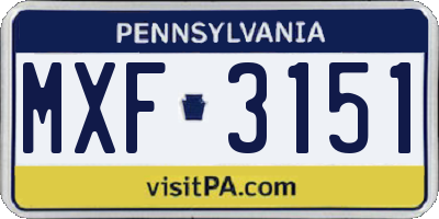 PA license plate MXF3151
