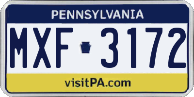PA license plate MXF3172