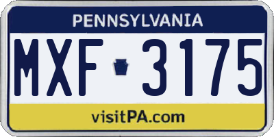 PA license plate MXF3175