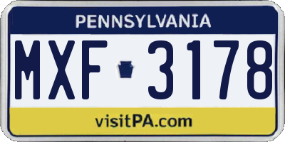 PA license plate MXF3178