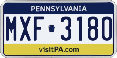 PA license plate MXF3180