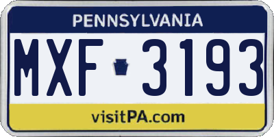 PA license plate MXF3193