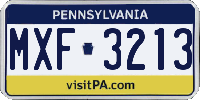PA license plate MXF3213