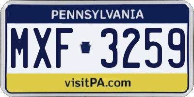 PA license plate MXF3259
