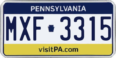 PA license plate MXF3315