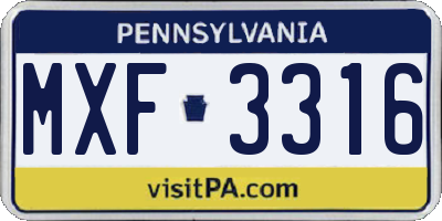 PA license plate MXF3316