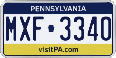 PA license plate MXF3340