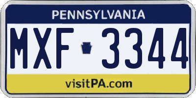 PA license plate MXF3344