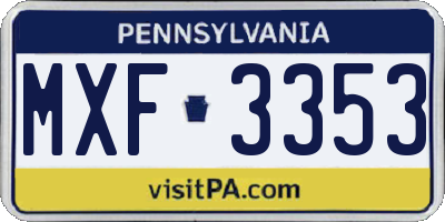 PA license plate MXF3353