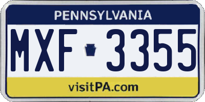 PA license plate MXF3355