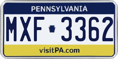 PA license plate MXF3362