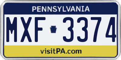 PA license plate MXF3374