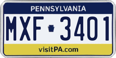 PA license plate MXF3401