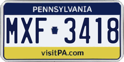PA license plate MXF3418