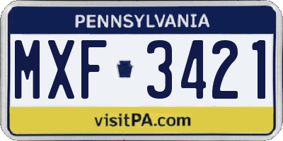 PA license plate MXF3421