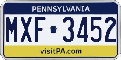 PA license plate MXF3452