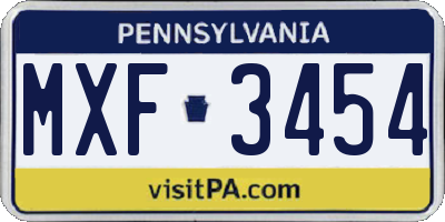 PA license plate MXF3454
