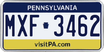PA license plate MXF3462