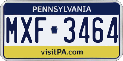 PA license plate MXF3464