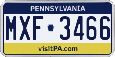 PA license plate MXF3466