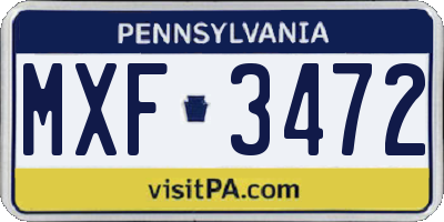 PA license plate MXF3472