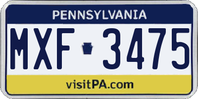 PA license plate MXF3475