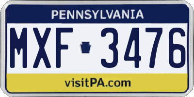 PA license plate MXF3476