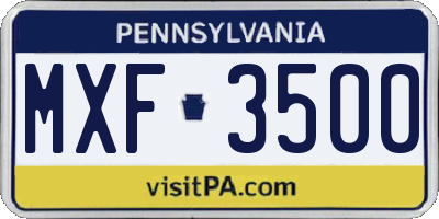 PA license plate MXF3500