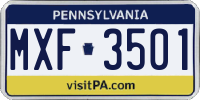 PA license plate MXF3501