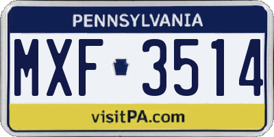 PA license plate MXF3514