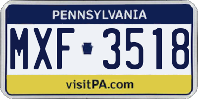 PA license plate MXF3518