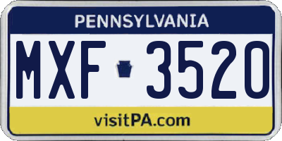 PA license plate MXF3520