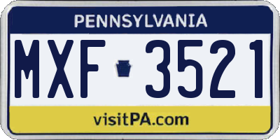 PA license plate MXF3521