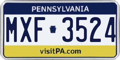PA license plate MXF3524