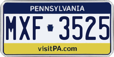 PA license plate MXF3525