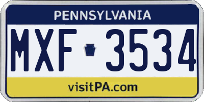 PA license plate MXF3534