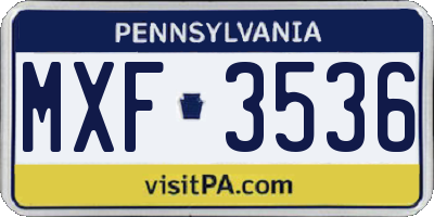 PA license plate MXF3536