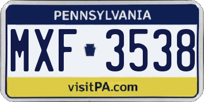 PA license plate MXF3538