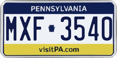 PA license plate MXF3540
