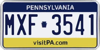 PA license plate MXF3541