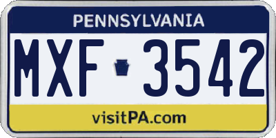 PA license plate MXF3542