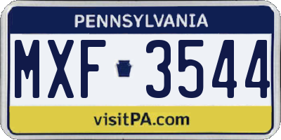 PA license plate MXF3544