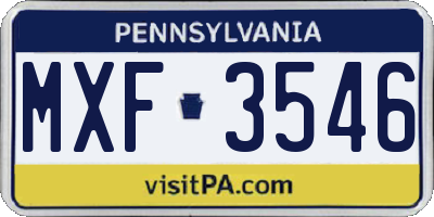 PA license plate MXF3546