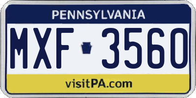 PA license plate MXF3560