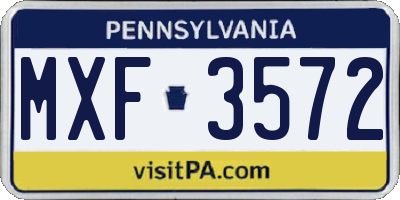 PA license plate MXF3572