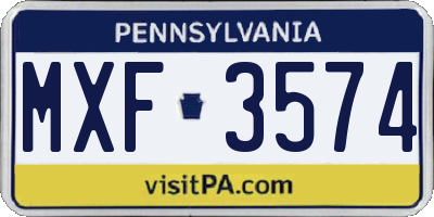 PA license plate MXF3574