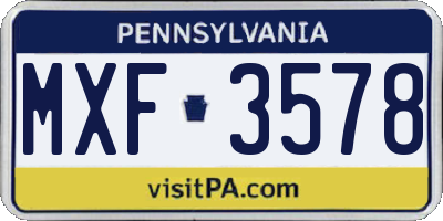 PA license plate MXF3578